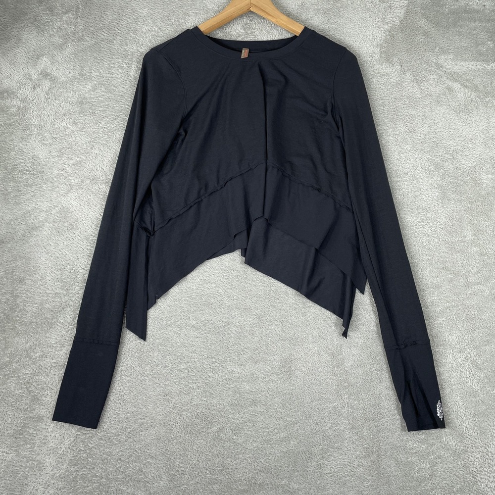 FP Movement Free People Shirt Womens Small Black Asymmetrical Layered Activewear